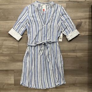 Dex Linen Striped Shirt Dress Size Small